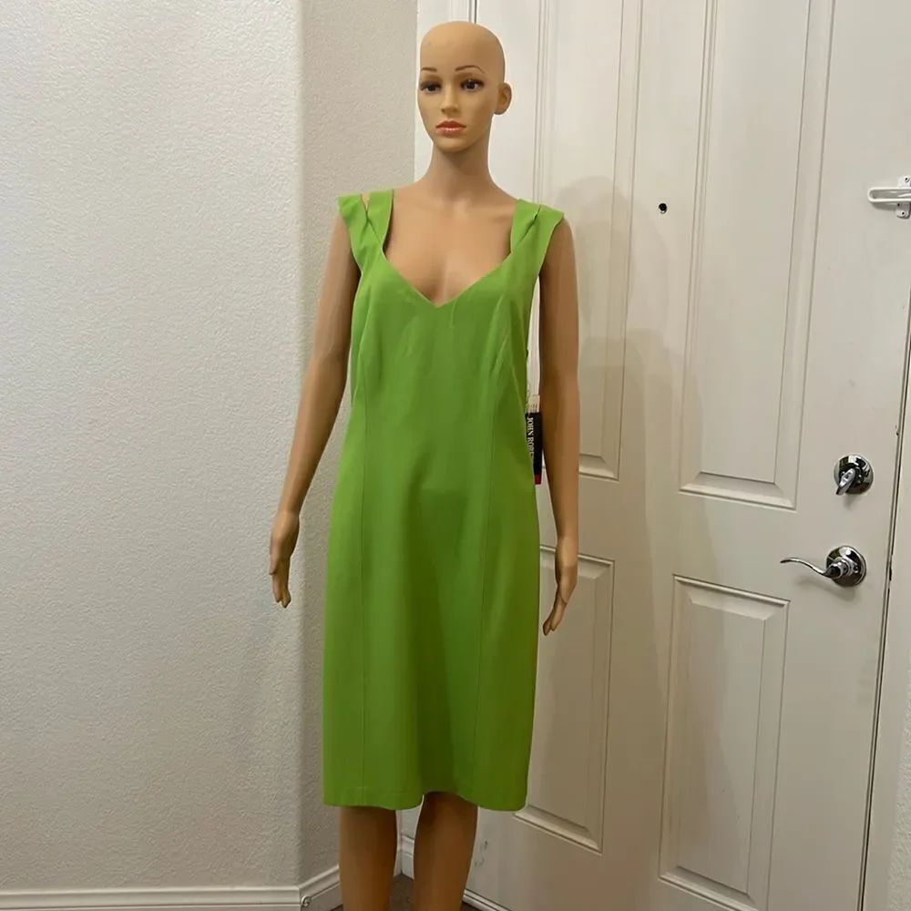 John Roberts Size 15/16 Lime Green V Neck Sleeveless Criss Cross Straps Side Zip